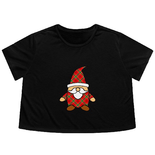 Cute Cartoon Gnome Red Green Plaid Pattern Flowy Cropped Tees