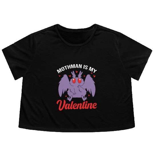 Funny Valentines Day Cryptid Cute Mothman Flowy Cropped Tees