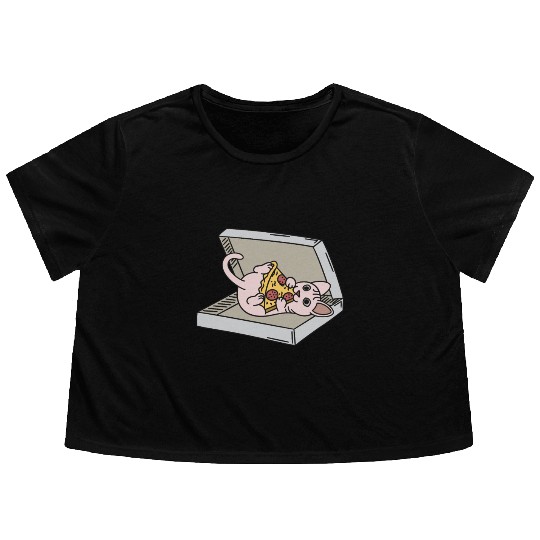 Sphynx Cat Pizza Lover Flowy Cropped Tees