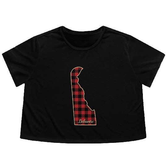 Delaware Buffalo Plaid Silhouette Home State Pride Flowy Cropped Tees