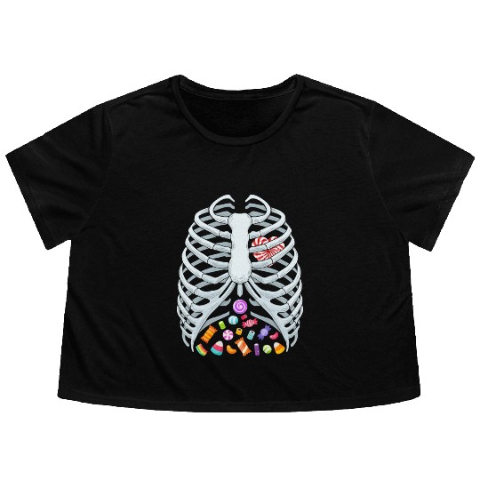 Funny Candy Skeleton Rib Cage Halloween Costume Flowy Cropped Tees