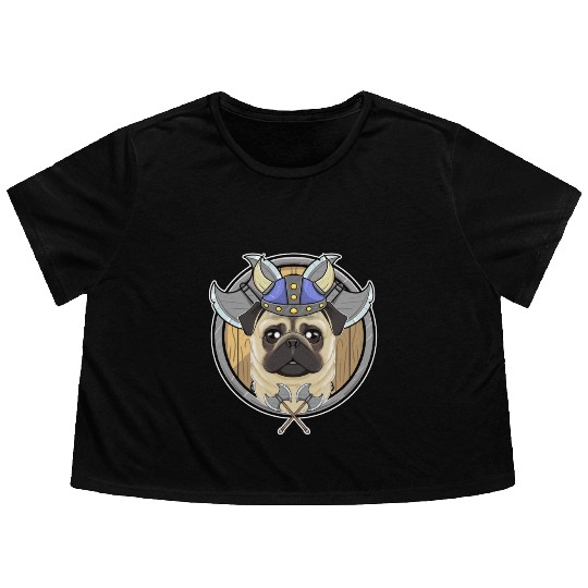 Pug I Valhalla I Viking Flowy Cropped Tees