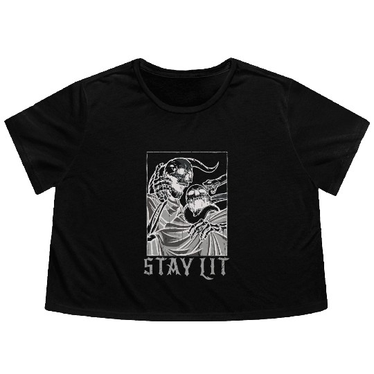 Skeleton Bones Tarot Card Occult Stay Gothic Flowy Cropped Tees