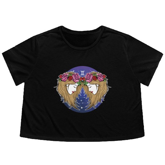 Gemini Zodiac Sign Illustration Art Flowy Cropped Tees