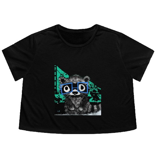 Raccoon #3 Mary Jane Bookworm Flowy Cropped Tees