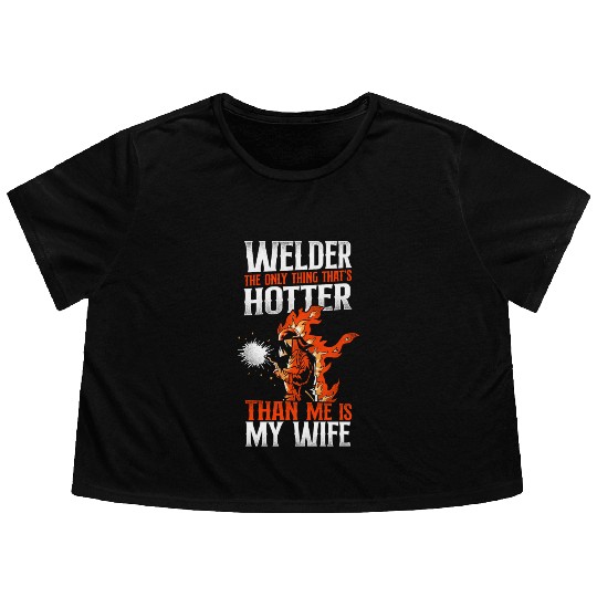 Welder Welding Husband Wife Flowy Cropped Tees