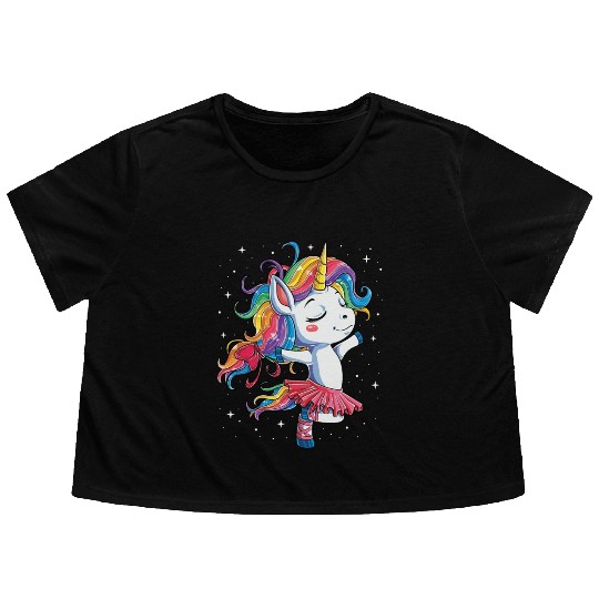 Unicorn Ballet Dancer Flowy Cropped Tees