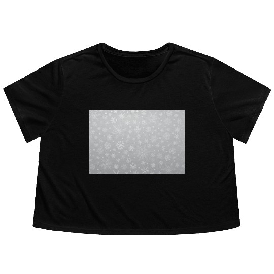 Abstract Grey Snowflakes Pattern Flowy Cropped Tees