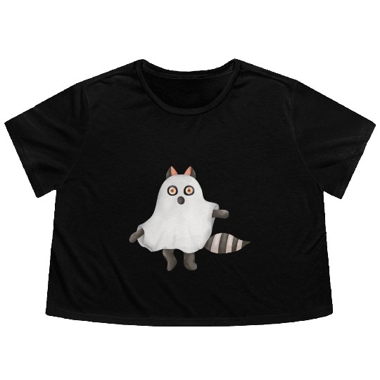 Raccoon in ghost Halloween costume Flowy Cropped Tees