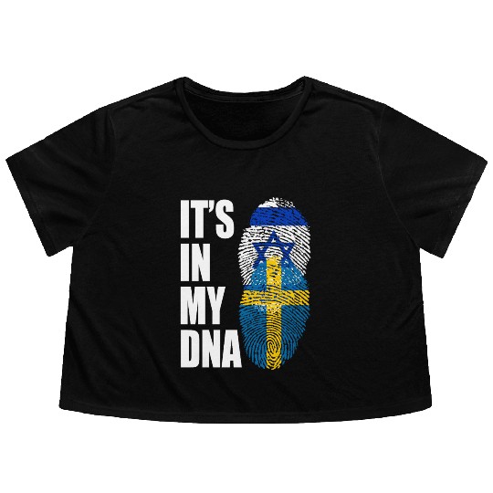 Israel And Swedish Mix Heritage DNA Flag Flowy Cropped Tees