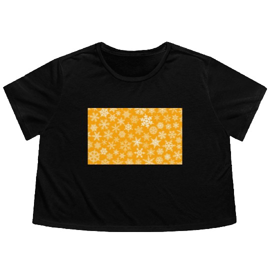 Winter Snowflakes Pattern Orange White Flowy Cropped Tees