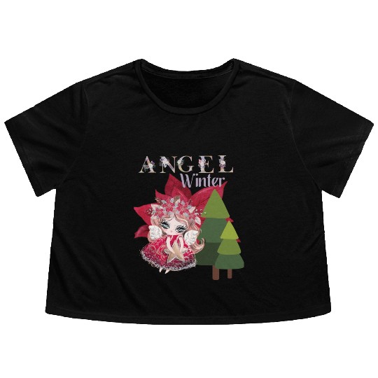 Winter Angel Christmas Tree Poinsettia Flowy Cropped Tees