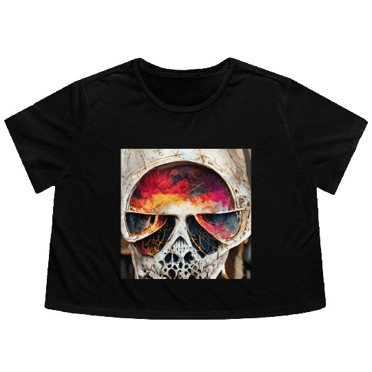 Extremely Realistic Skull in Abstract Art Flowy Cropped Tees