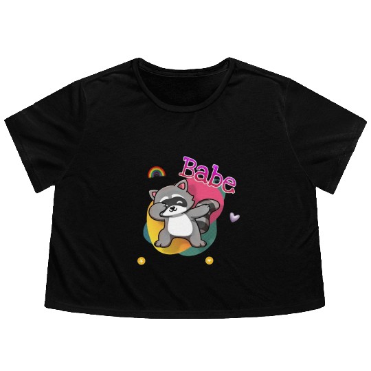 baby raccoon Flowy Cropped Tees