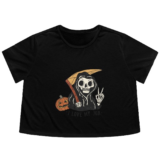 I Love my job grim reaper Flowy Cropped Tees