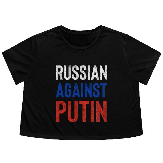 Russian against Putin russia flag grunge Flowy Cropped Tees