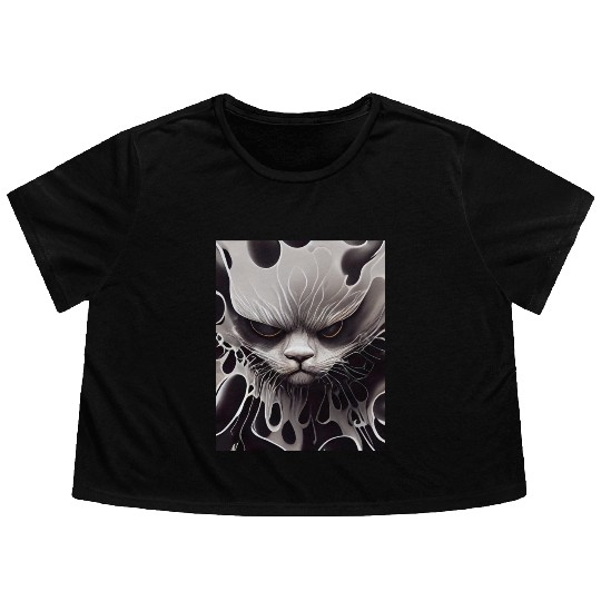 Angry Cat Flowy Cropped Tees