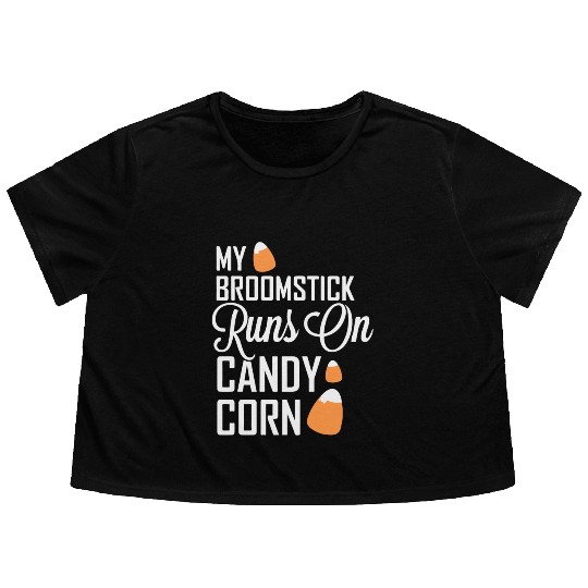 My Broomstick Runs On Candy Corn Flowy Cropped Tees