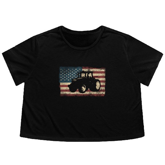 Farming Farmer American Flag Us Flowy Cropped Tees