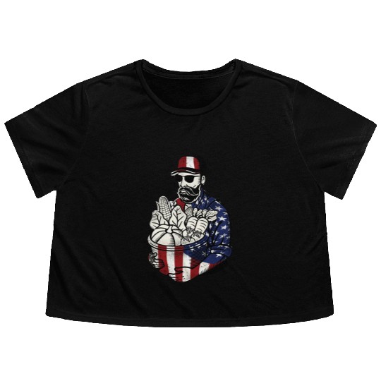 Farming Farmer American Flag Us Flowy Cropped Tees