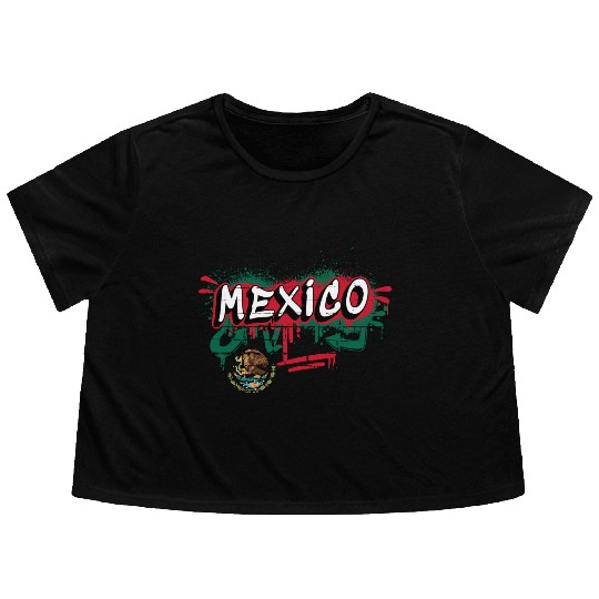 Mexico flag graffiti design Flowy Cropped Tees