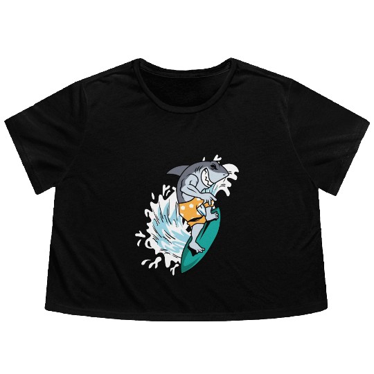 Surfing Shark Wind Surfer Gift Flowy Cropped Tees
