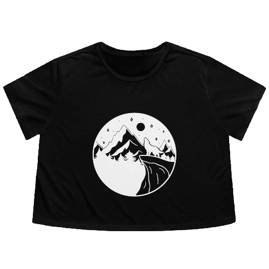 Wolf on the Mountain Flowy Cropped Tees