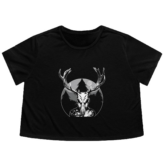 Folk Creature Moon Wendigo Halloween Cryptid Flowy Cropped Tees