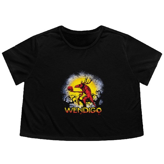 Folk Creature Wendigo Forest Halloween Cryptid Flowy Cropped Tees