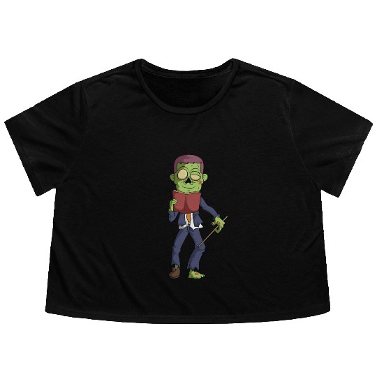 Zombie School Teacher Reading A Book Halloween Flowy Cropped Tees
