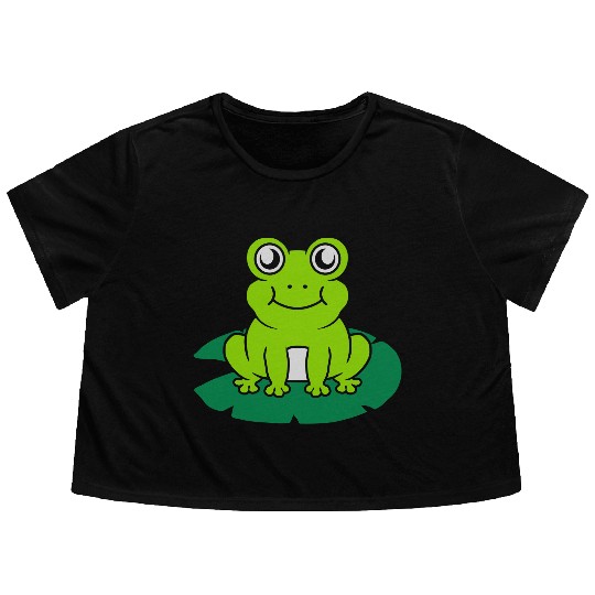 Cute frog sitting water lily Flowy Cropped Tees