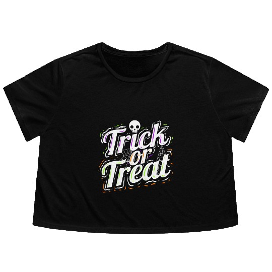 Trick Or Treat Spiderweb Halloween Flowy Cropped Tees