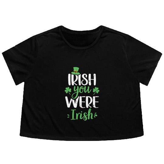 Irish You Were Irish Green Cloverleaf Flowy Cropped Tees