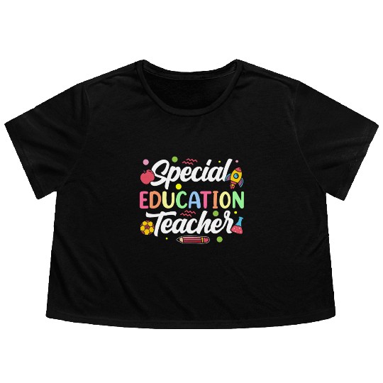 Special Education Teacher Cute Sped Awareness Flowy Cropped Tees