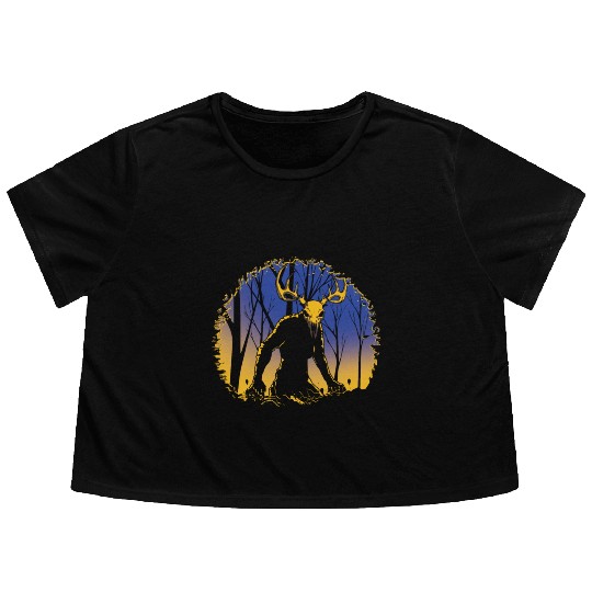 Wendigo Folk Creature Forest Cryptid Halloween Flowy Cropped Tees