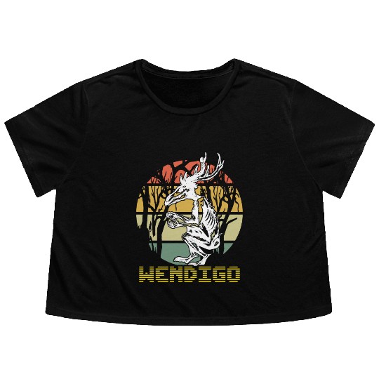 Vintage Folk Wendigo Halloween Cryptid Monster Flowy Cropped Tees