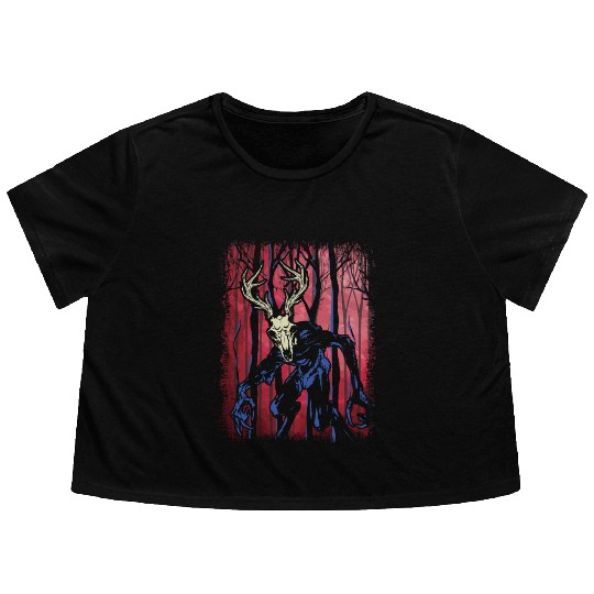 Wendigo Folk Creature Forest Halloween Cryptid Flowy Cropped Tees