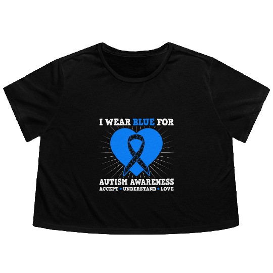 I Wear Blue For Autism Awareness - Accept Flowy Cropped Tees
