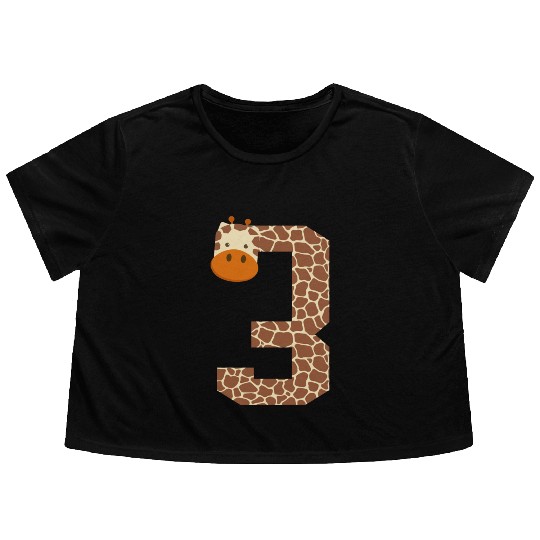 Number 3 Giraffe Spots Giraffe 3rd Birthday Outfit Flowy Cropped Tees