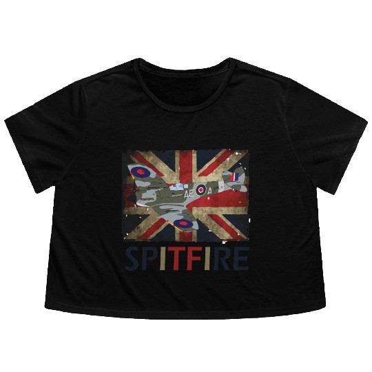 Spitfire WW2 Fighter Aircraft Airplane Union Jack Flowy Cropped Tees