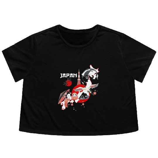 Cool Japan Traditional Design Flowy Cropped Tees