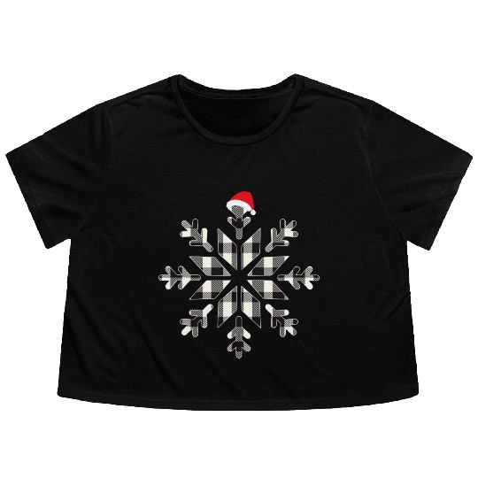 Black Christmas Buffalo Plaid Snowflakes Santa hat Flowy Cropped Tees