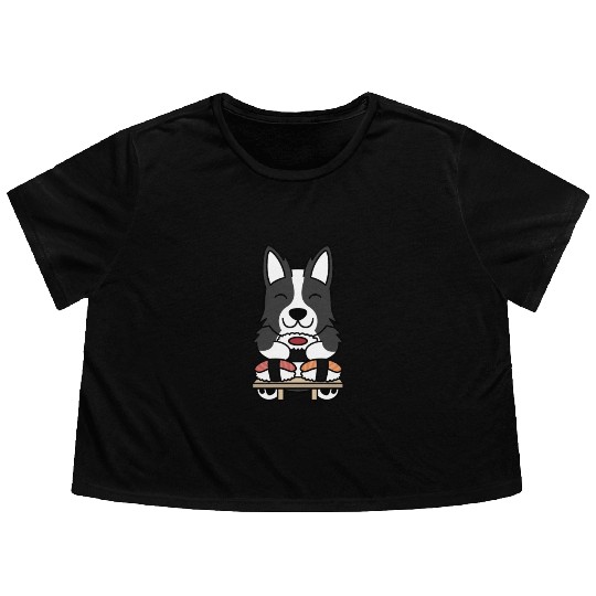 Sushi Lover Border Collie Flowy Cropped Tees
