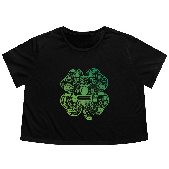 Lucky Teacher Four Leaf Clover St Patrick's Day Flowy Cropped Tees