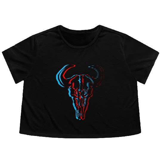 Buffalo skull Flowy Cropped Tees