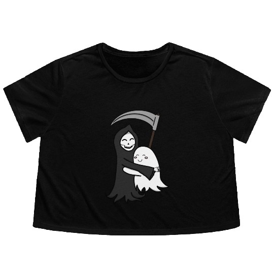 Grim Reaper & Ghost Hug | Friendship | Azrael Flowy Cropped Tees