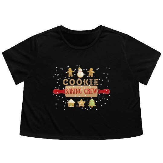 Christmas Gingerbread Baking Graphic Flowy Cropped Tees