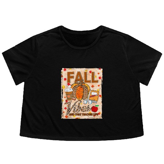 Fall Vibes And That Teacher Life Bleached Flowy Cropped Tees