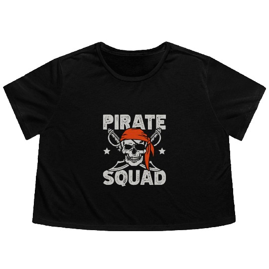 Pirate Squad Caribbean Ocean Nautical Eye Patch Flowy Cropped Tees