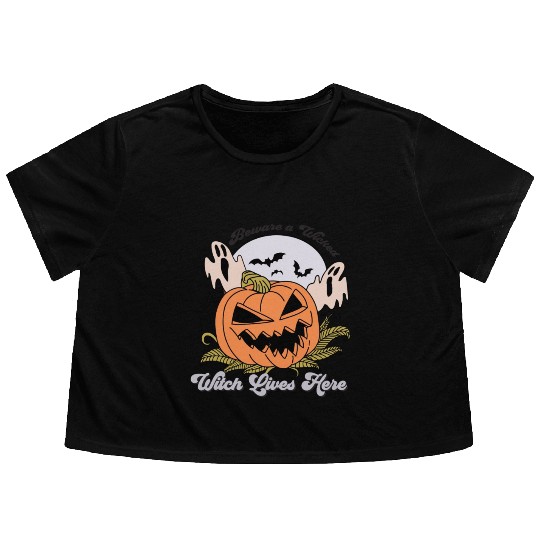 Beware a Wicked Witch Lives Here Flowy Cropped Tees